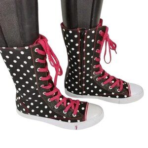 Disney Minnie Mouse Boots Size 6 M Black White Dot‎ Red Lace Up  10 inch